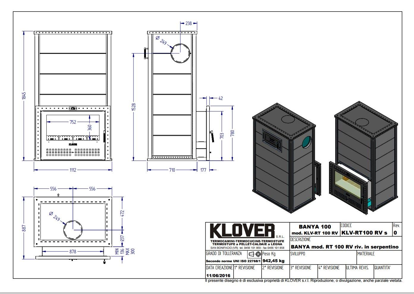 Розміри печі на дровах для сауни Klover RT100-RV