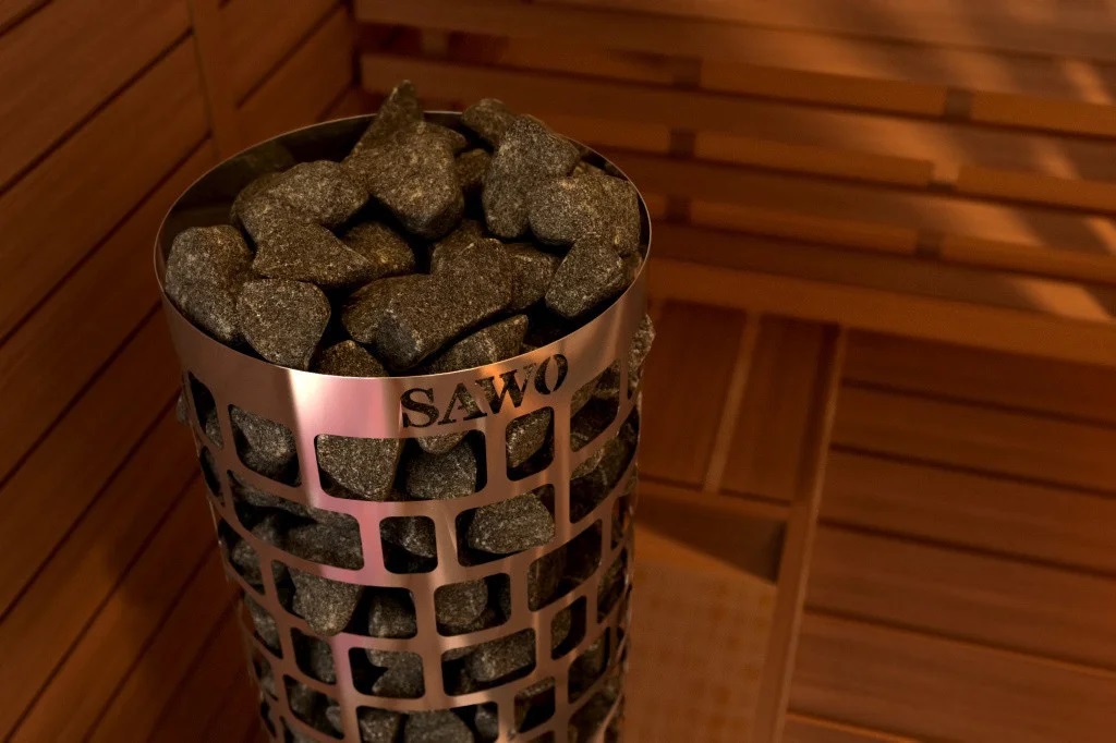 Електрична кам'янка Sawo Tower Heater Round Aries ARI3-90 NB в інтер'єрі