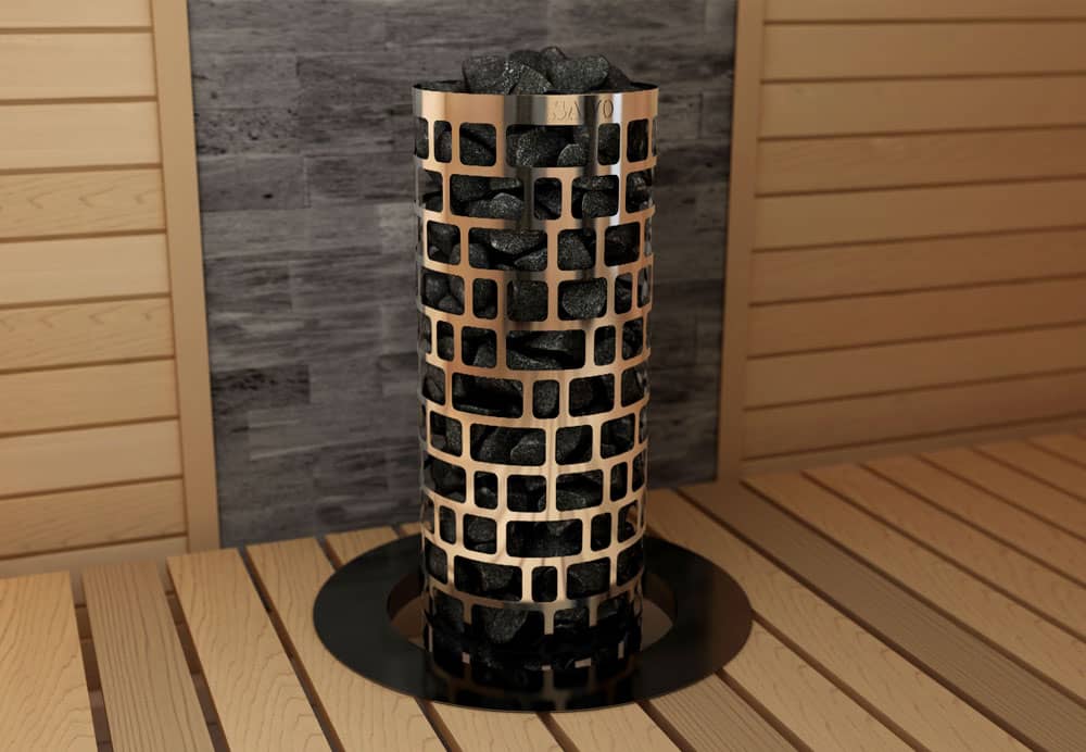 Електрична кам'янка Sawo Tower Heater Round Aries AR13-75NB-P в інтер'єрі
