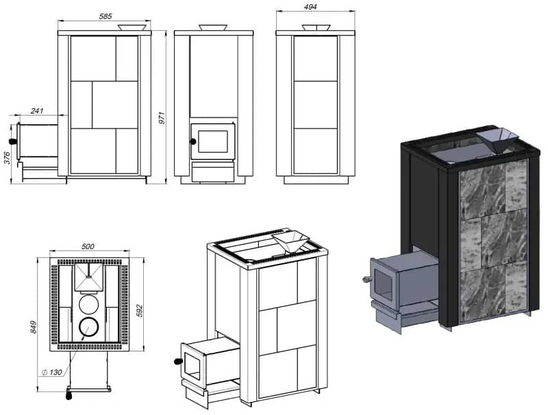 Розміри печі для сауни ПАЛ KLE-27 PIT