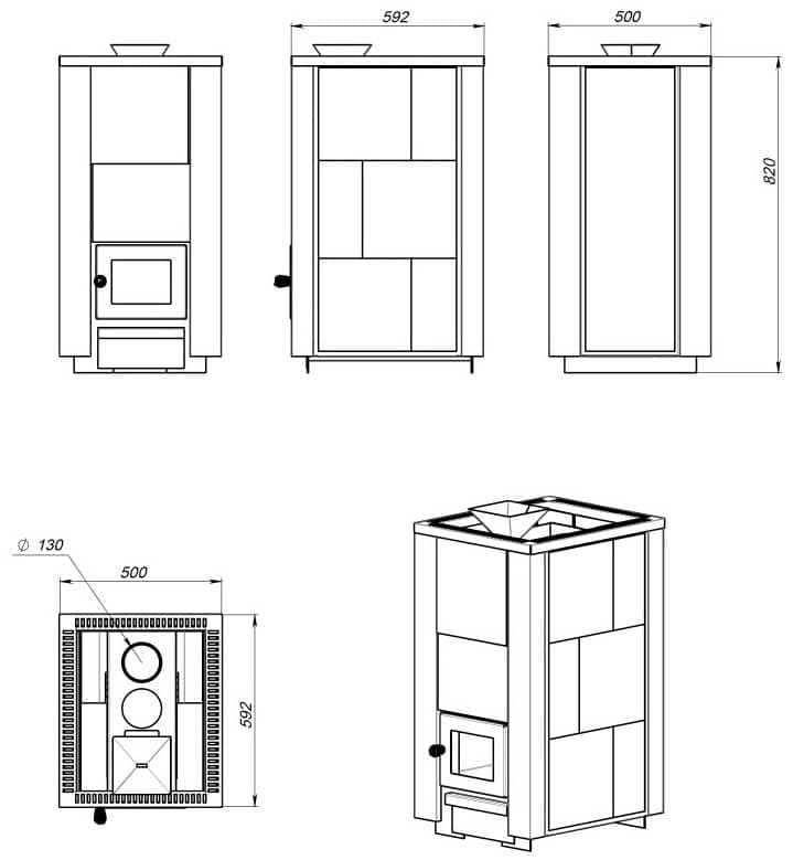 Розміри печі для сауни ПАЛ KLE-20 PITx